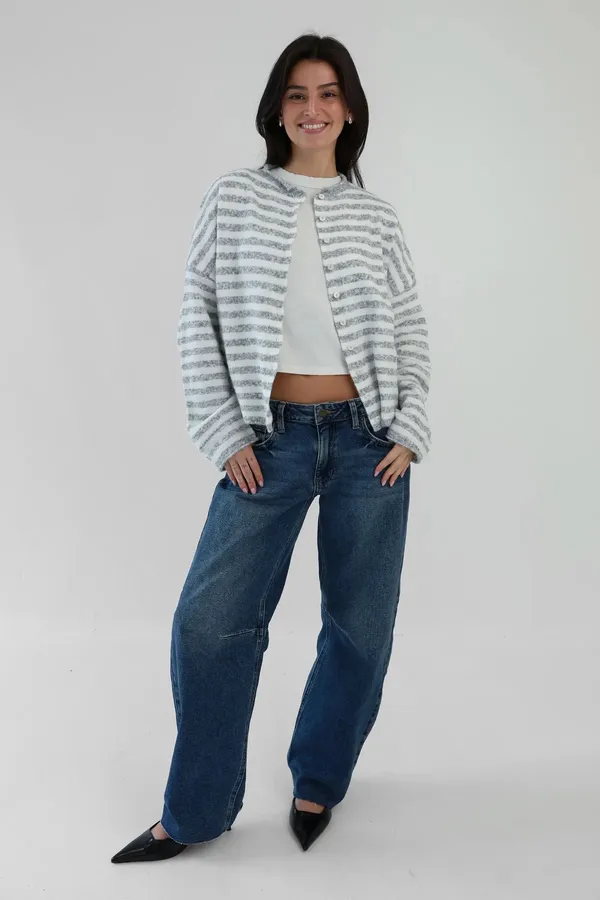 Grey Bandit Phoebe Cardigan Brown Stripe - Image 2