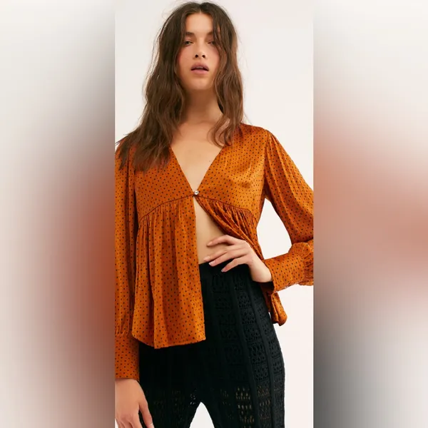 Free People Show‎ Stoppin Blouse NWT Flowy Long Sleeve Fall Boho Size Medium - Image 8