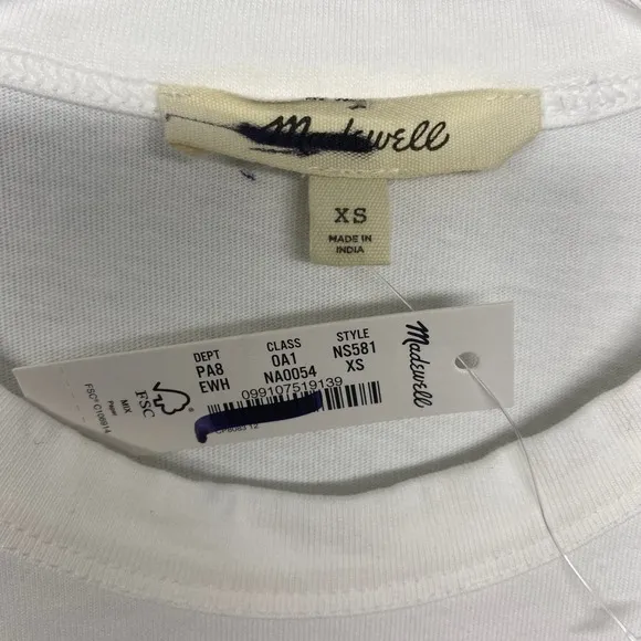 Madewell Top Womens 2XS White‎ Crewneck T Shirt Cotton Jersey Tee Basic NS581 - Image 6