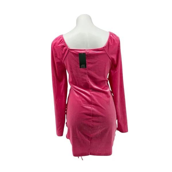 Target Wild Fable Pink Velvet Ruched Long Sleeve Square Neck Bodycon Mini Dress Size Xl - Image 3