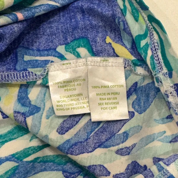 Lilly Pulitzer Tank Top Womens XL Blue Green Floral Pima‎ Cotton Fair *Flawed - Image 6