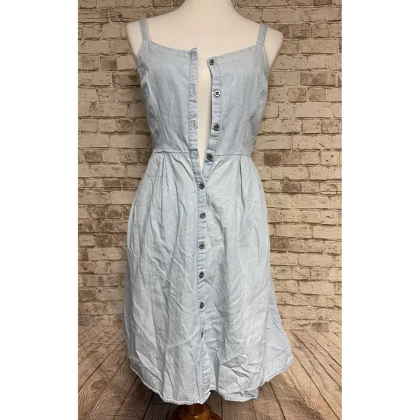 Old Navy Size S Denim Chambray Fit & Flare ‎ Mini Sun Dress Blue - Image 2