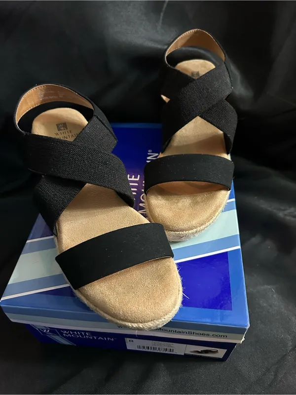 White Mountain Yanda Black Espadrille Wedge Sandals In Original Box SZ 8 - Image 2