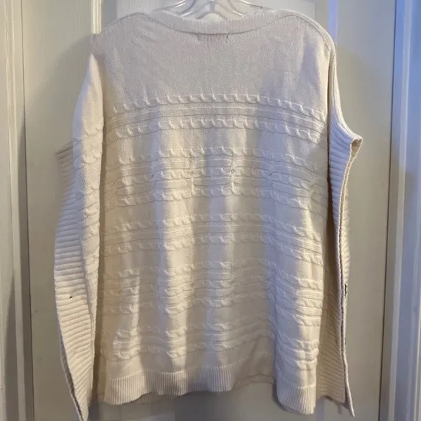 LOFT Cream Cable Knit Button Side Poncho‎ Sweater Top Womens Size S - Image 2