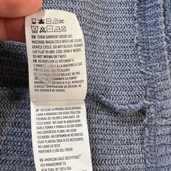 American Eagle Top Womens XL‎ Blue Knit Tie Front Button Up Long Sleeve V-Neck - Image 10