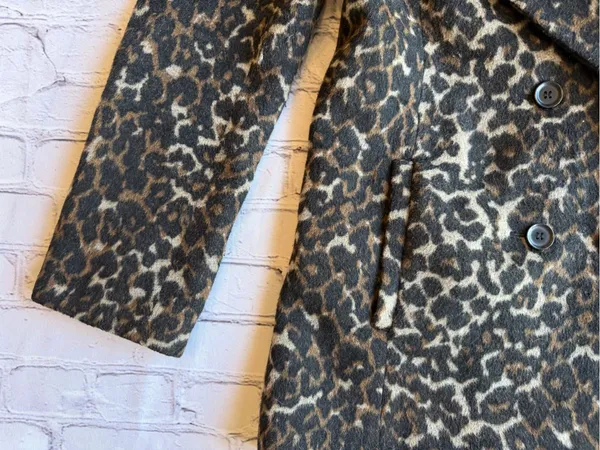 The Hinge Double-Breasted Leopard Car Coat Pea Animal Print Womens Small Classic - Image 7