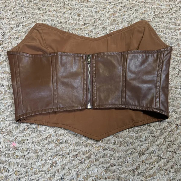 Princess Polly Brown Faux Leather Corset Top Strapless Bustier Night Out Size 6 - Image 2