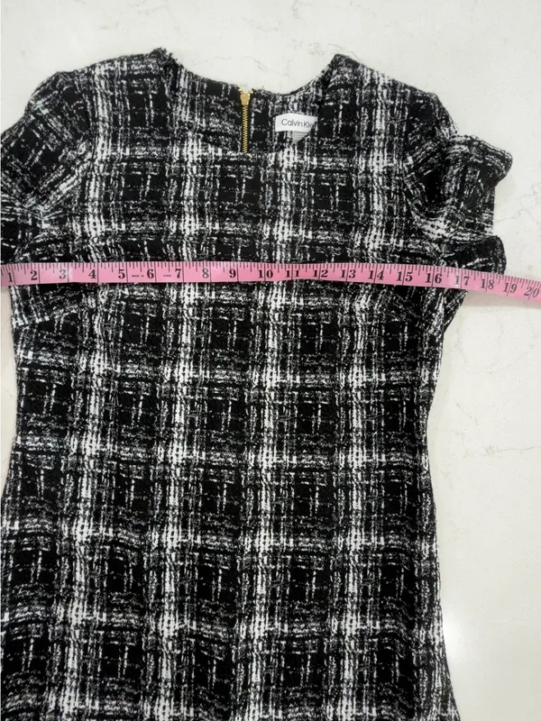 Calvin Klein Black & White Plaid Short Sleeve Mini Dress - Image 8