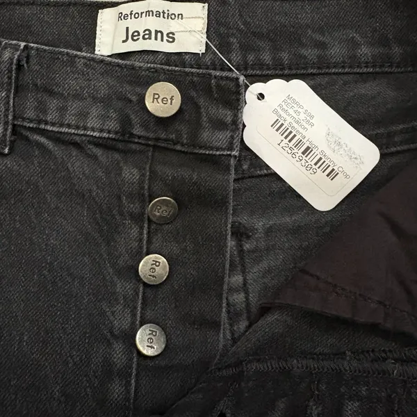 Reformation Serena High Skinny Crop Jeans Black Button‎ Fly Denim Size 28 Waist - Image 5