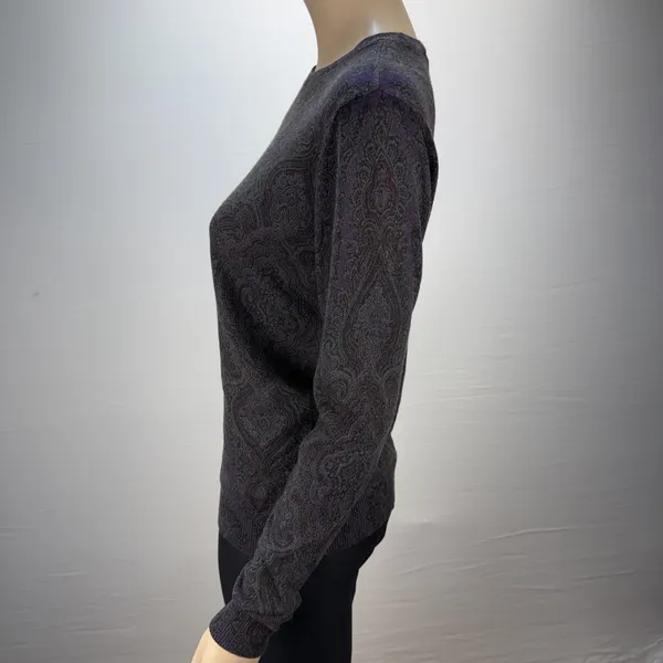 Lauren‎ Ralph Lauren Womens Silk Cashmere Paisley Sweater Size L Gray Purple - Image 3