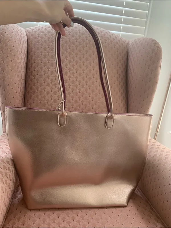 Bath & Body Works Rose Gold Metallic Tote with Glitter Wristlet - Image 2
