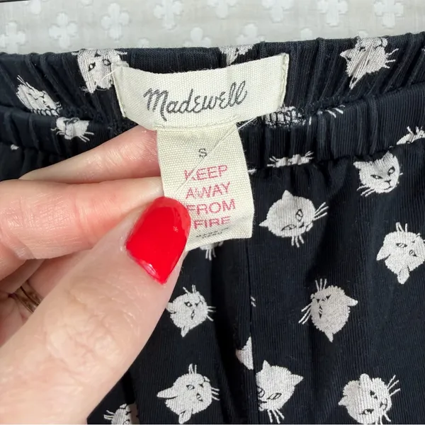 Madewell Black Cream Cat Print Shorts‎ Pajama Set - Image 7
