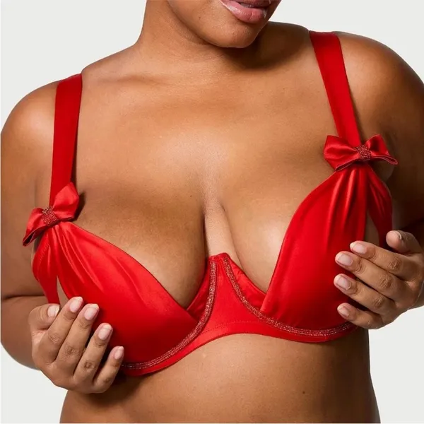 VICTORIA’S SECRET Dream Angels Wicked Satin Peek A Boo Cup Bra Red Crystal XL - Image 15