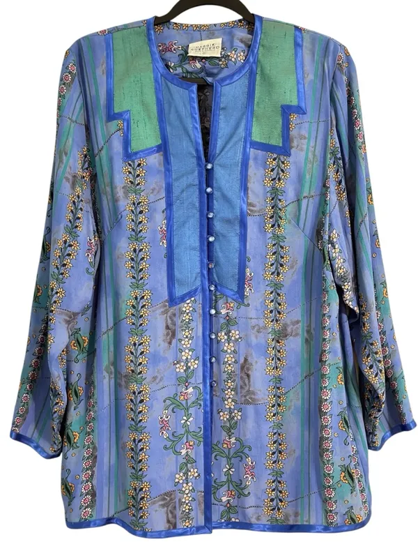 Maggie Shepherd Blue Floral Button Front Blouse Boho Top M Size M - Image 2