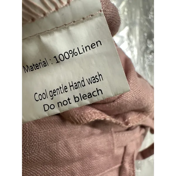 Pink 100% Linen Pull On Ankle Pants Women Medium Raw Hem Drawstring Coastal Boho - Image 7