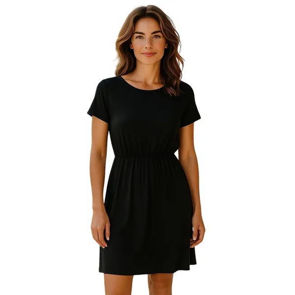 Entro Midi Dress Womens Small Black Open‎ Tie Back Short Sleeve Pockets 6164 - Image 3