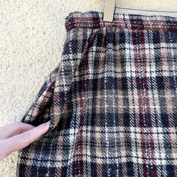 Vintage Brown Wool Plaid Pencil Skirt Madison 14 - Image 3