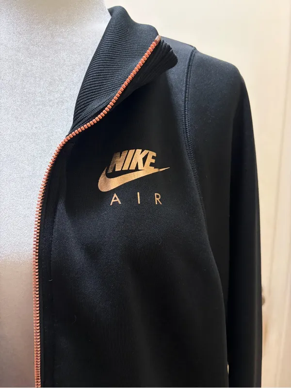 Nike Women's Black Zip Up Jacket with Rose Gold Accents - Image 2