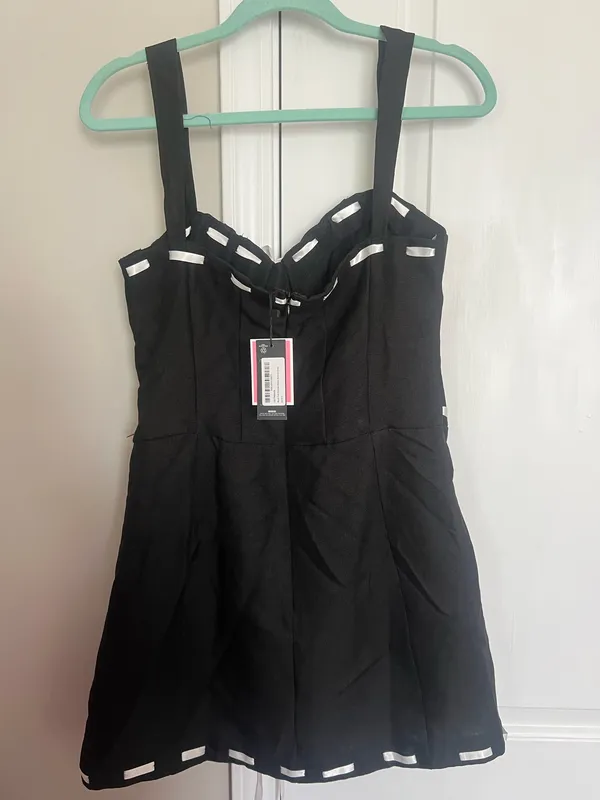 Pretty Little Thing Black Ribbon Twill Contrast Bodycon Dress - Image 2