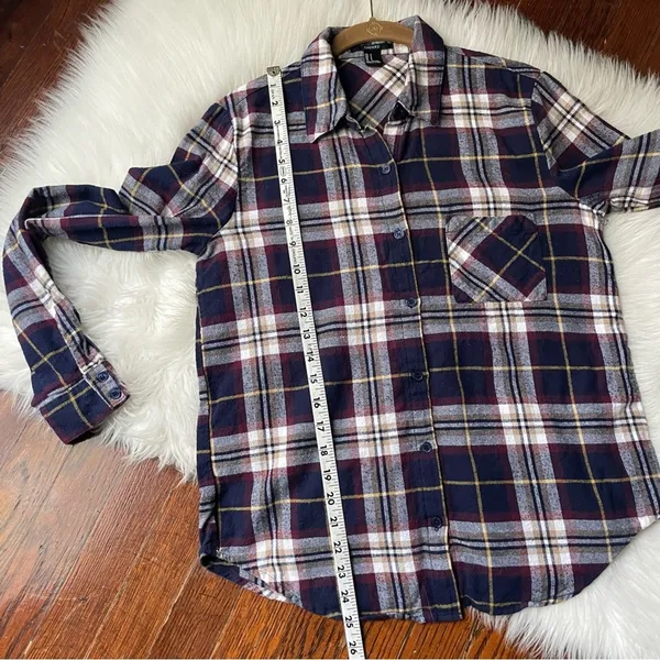 Women’s Plaid Flannel Shirt Button Up Navy & Mustard - Image 7