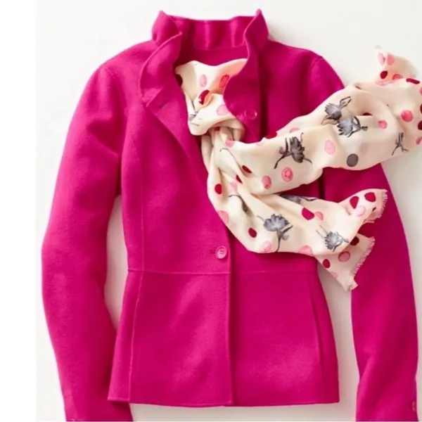 ✨TALBOTS RUFFLE-NECK DOUBLE-FACE SZ 6 HOT PINK JACKET✨ - Image 3