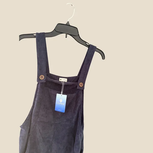 Cupshe Navy Blue Corduroy Wide Leg Overalls NWT Size Medium Fall Boho - Image 2