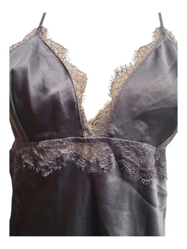 Victoria's Secret Satin Slip pullover lace Gray large adjustable straps lingerie - Image 2