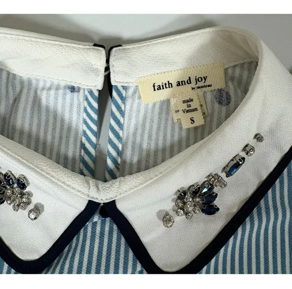 Faith and Joy Blue White Striped Polka Dot Dots Collared Sleeveless Layered Tank Top Shirt Blouse Size S 🩵✨ - Image 8
