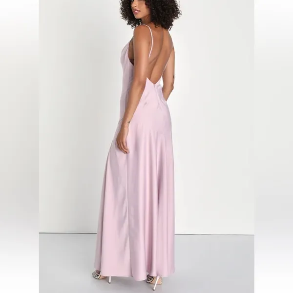 Lulus Impressive Energy Blush Pink Satin Asymmetrical Maxi Dress - Image 2