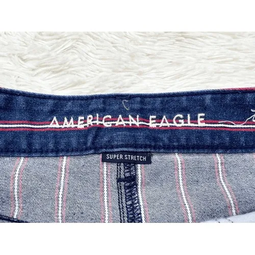 American Eagle Blue and Red Striped High Rise Mini Denim Jean‎ Skirt Size 6 - Image 6
