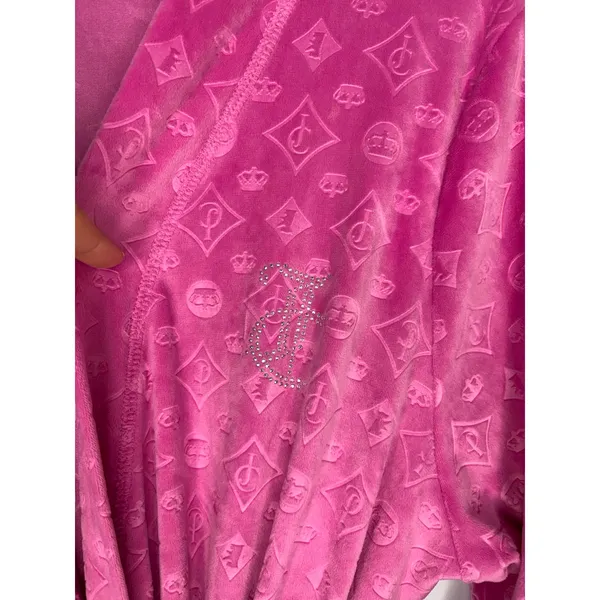 Juicy Couture Velour Monogram Robe Pink Size L/XL Bath Wrap Cozy Soft - Image 2