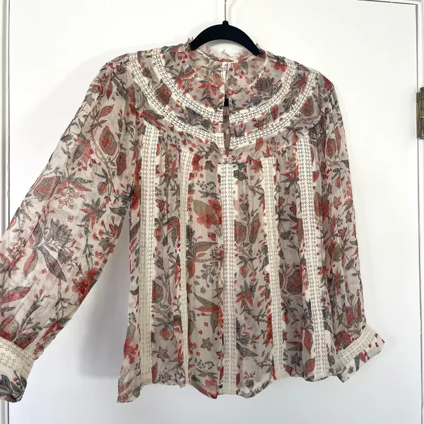 Anthropologie‎ Feather Bone Elena Floral Lace Trim Blouse Women's Size 4 - Image 3