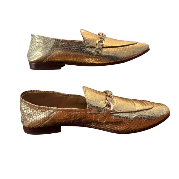 Karl Lagerfeld Paris Elsa Gold Metallic Snakeskin Chain Loafers Womans 9M - Image 2