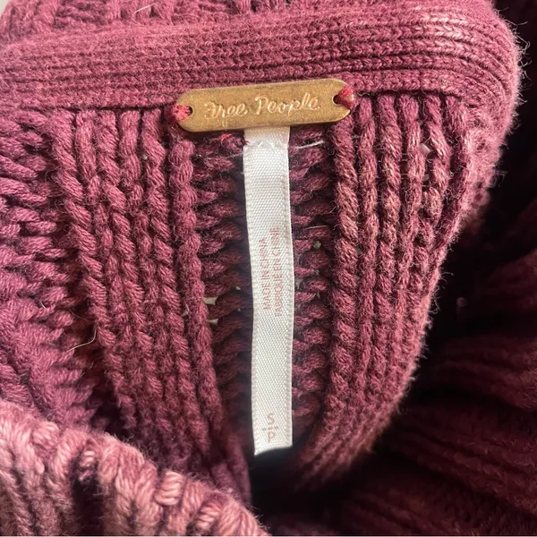 Free People Sweetheart Sweater Mock Neck Chunky Knit Balloon Sleeve Cotton - Image 8