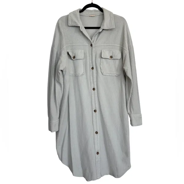 Anthropologie Pilcro Light Sage Button Front Ribbed Duster Shacket Size Small - Image 3