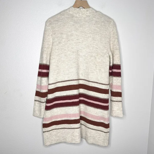 Retrology Open Cardigan M Long Colorful Gold Tan Pink Cozy Fall Knit Boho City - Image 5