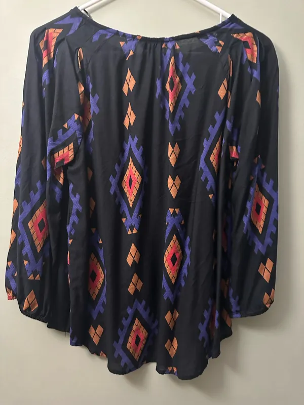 Lucky Brand Women’s Black Tunic w/ Purple & Orange Aztec Print Size S - Image 3