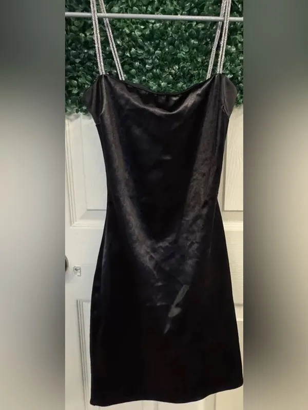 Windsor NWT Black Satin Slip Dress with Sparkle Straps - Image 2
