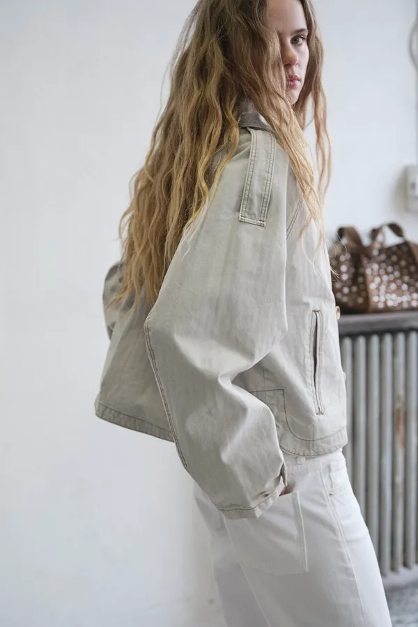BNWT Zara Blue/Grey Washed Herringbone Jacket  - Image 3