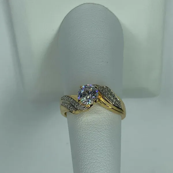 18K Gold-Plated Sterling Silver Cubic Zirconia Round CZ Swirl Bridal Se… - Image 3