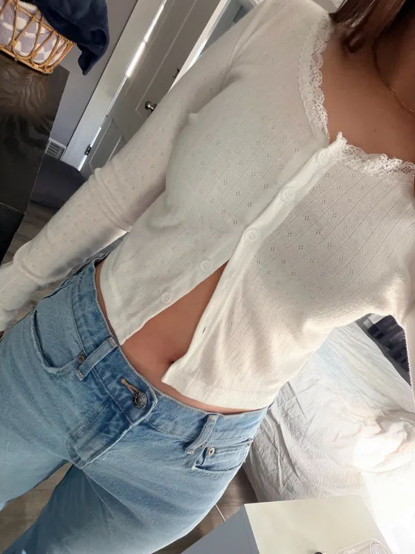 Long Sleeve Button Down Top White Size M - Image 2