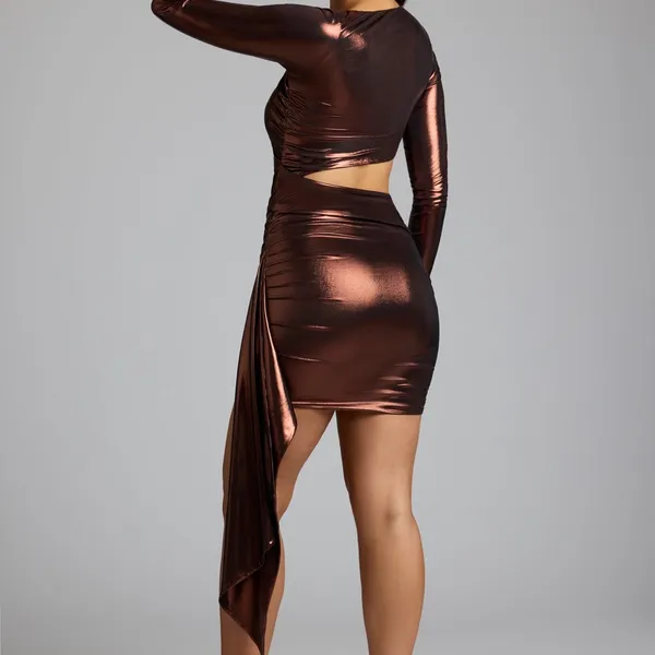 Oh Polly Nasira Bronze Cut Out Metallic Jersey Mini Dress Size US 10 - Image 2