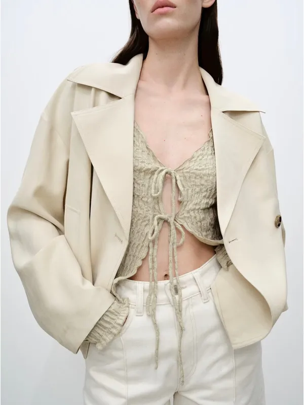 Mango Cotton Textured Cardigan with Bows NWT Light/Pastel Grey Large - Image 3