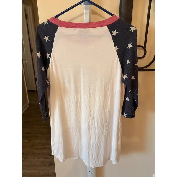 Judith March All American Girl Star Raglan Baseball Tee Red White Blue L CTA013 - Image 6