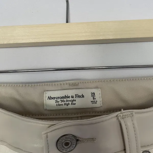 Abercrombie & Fitch white tan‎ leather topped straight leg jeans size 29 cotton - Image 4