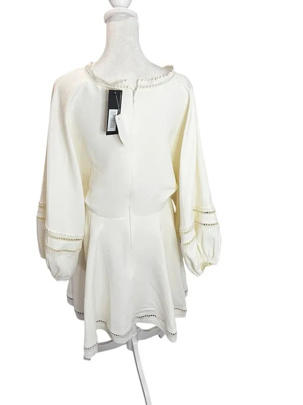 NWT Sachin Babi Caden Ivory Bridal Babydoll Mini Dress Balloon Sleeve L - Image 5