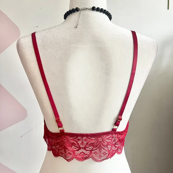 Red Lace Bralette, Coquette Y2K Lingerie Romantic‎ Goth Medium Grunge Retro - Image 3
