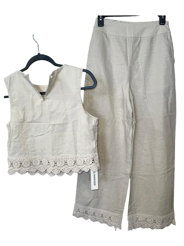 CoMMENSE Cotton Linen Lace Trim Two-Piece Pants Set Size XS NWT - Image 5