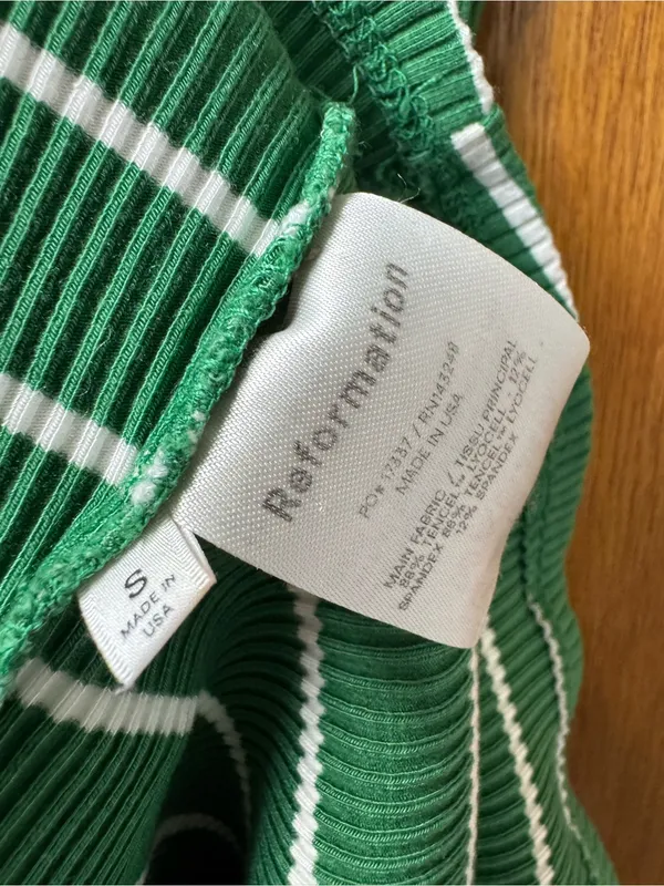 Reformation Jeans Kendy Short Sleeve Knit Sweater Dress Striped Green Small - Image 7