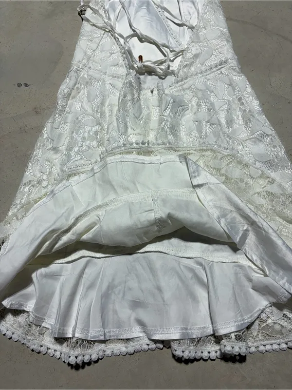 Saints + secrets White Lace Spaghetti-Strap Mini Dress medium bridal - Image 9